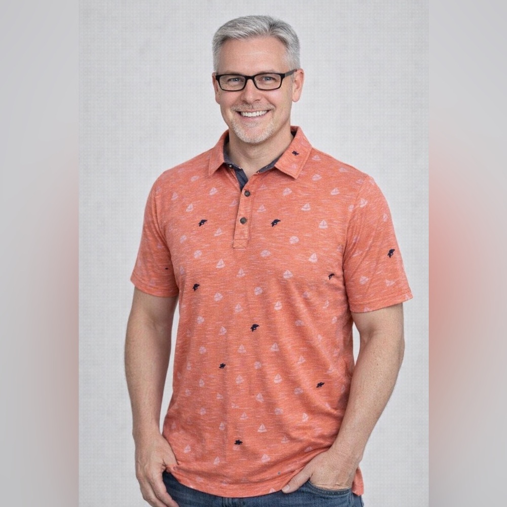 POINT ZERO Polo Shirt Men's Size Large Nautical Peach Colour